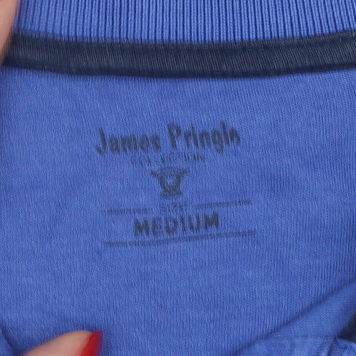 James Pringle Men’s Blue Cotton Long Sleeve Polo Shirt Medium