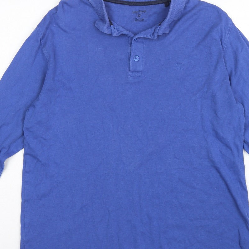 James Pringle Men’s Blue Cotton Long Sleeve Polo Shirt Medium