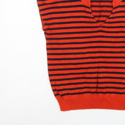 A.P.C. Women Orange Navy Stripe Pima Cotton V-Neck Sleeveless Jumper S