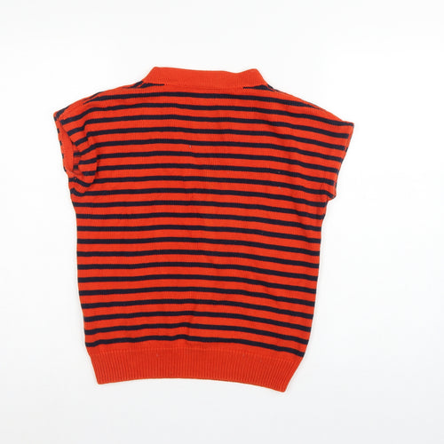A.P.C. Women Orange Navy Stripe Pima Cotton V-Neck Sleeveless Jumper S