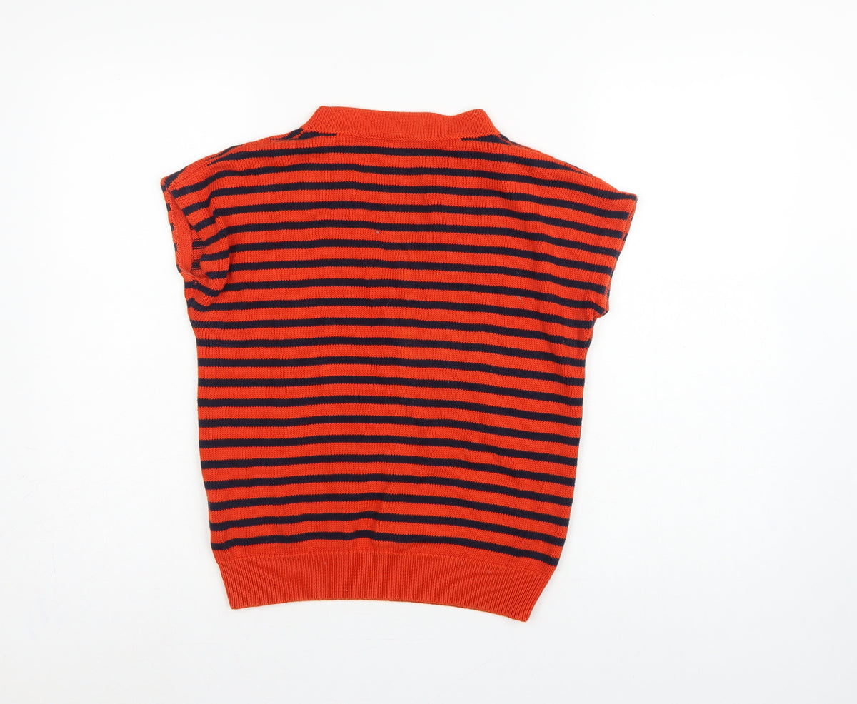 A.P.C. Women Orange Navy Stripe Pima Cotton V-Neck Sleeveless Jumper S