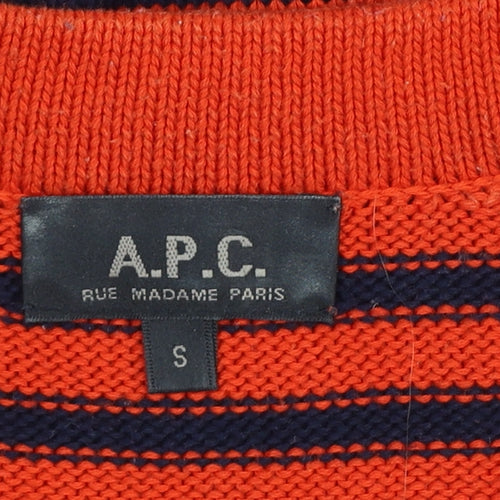A.P.C. Women Orange Navy Stripe Pima Cotton V-Neck Sleeveless Jumper S