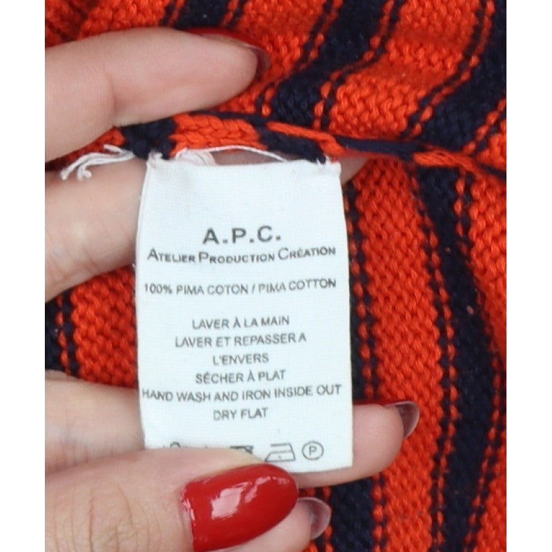 A.P.C. Women Orange Navy Stripe Pima Cotton V-Neck Sleeveless Jumper S