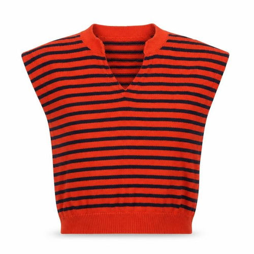 A.P.C. Women Orange Navy Stripe Pima Cotton V-Neck Sleeveless Jumper S