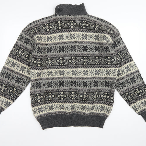 Creem Men’s Grey L Shetland Wool Fair Isle Henley Jumper