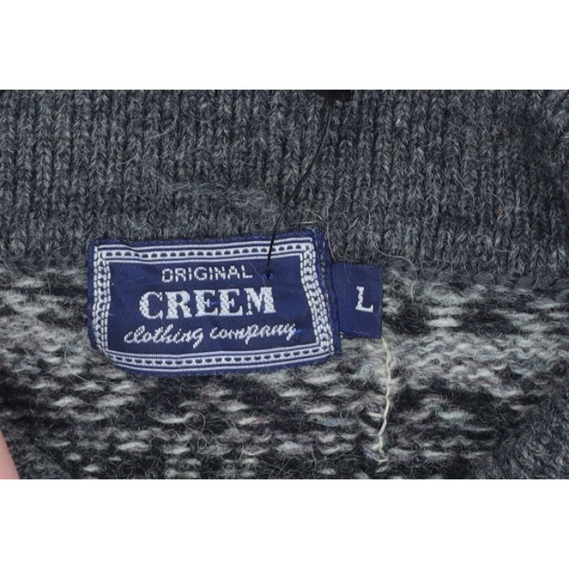 Creem Men’s Grey L Shetland Wool Fair Isle Henley Jumper