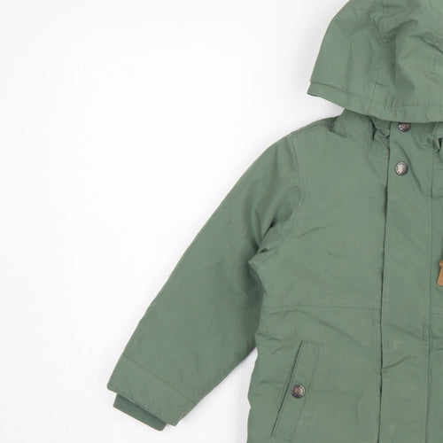 Next Boys Green Parka Coat 5-6 Years Hooded Fleece Lined Winter Jacket