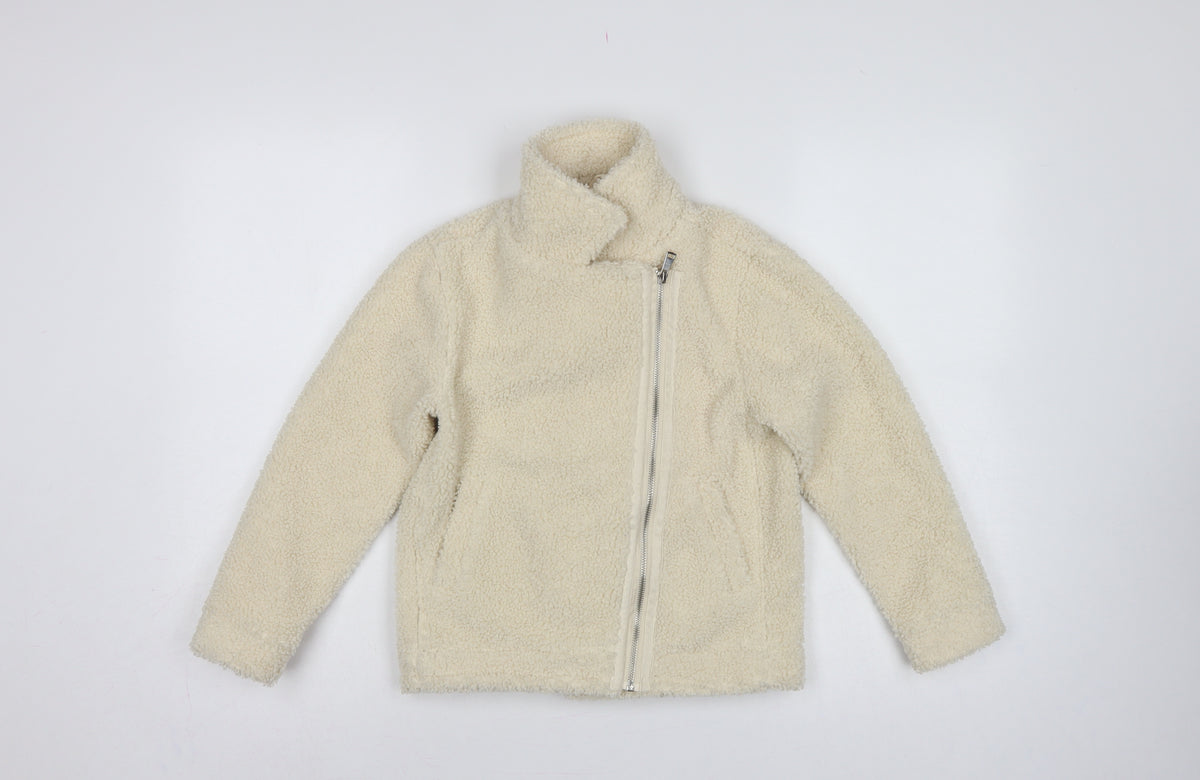 Back view of Threadgirls girls’ ivory 7-8 years teddy fleece zip jacket collared