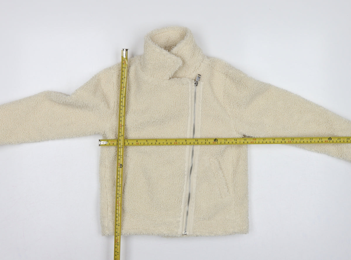 Close-up detail of Threadgirls girls’ ivory 7-8 years teddy fleece zip jacket collared