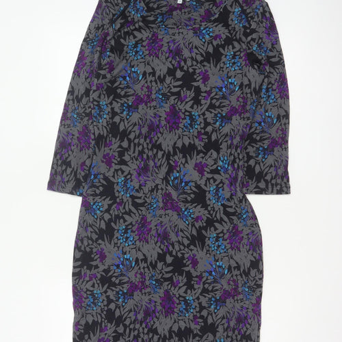 Jigsaw Women’s Black Floral UK 12 Knee Length Pencil Dress