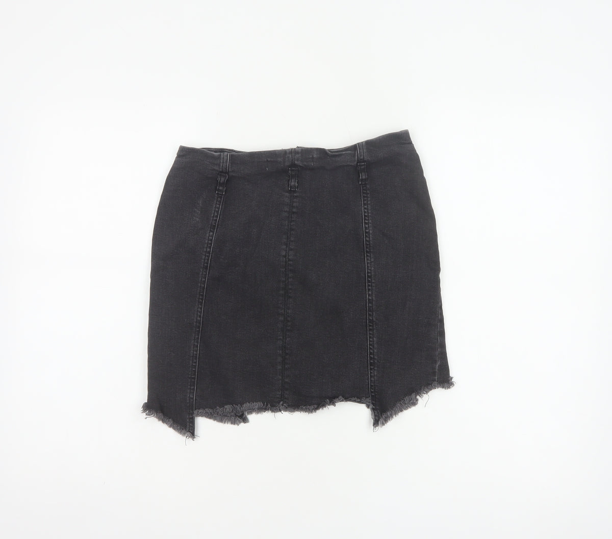 Zara Basic Women Black UK 12 Denim Pencil Mini Skirt Front Zip