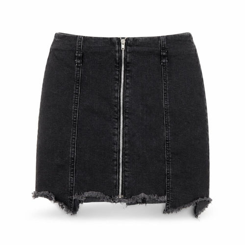Zara Basic Women Black UK 12 Denim Pencil Mini Skirt Front Zip