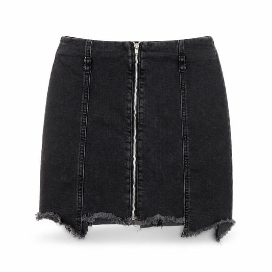 Zara Basic Women Black UK 12 Denim Pencil Mini Skirt Front Zip