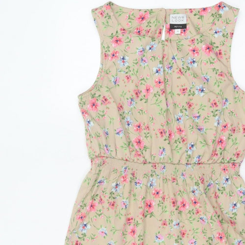 New Look Women’s Beige Floral Petite 10 Sleeveless A-Line Dress