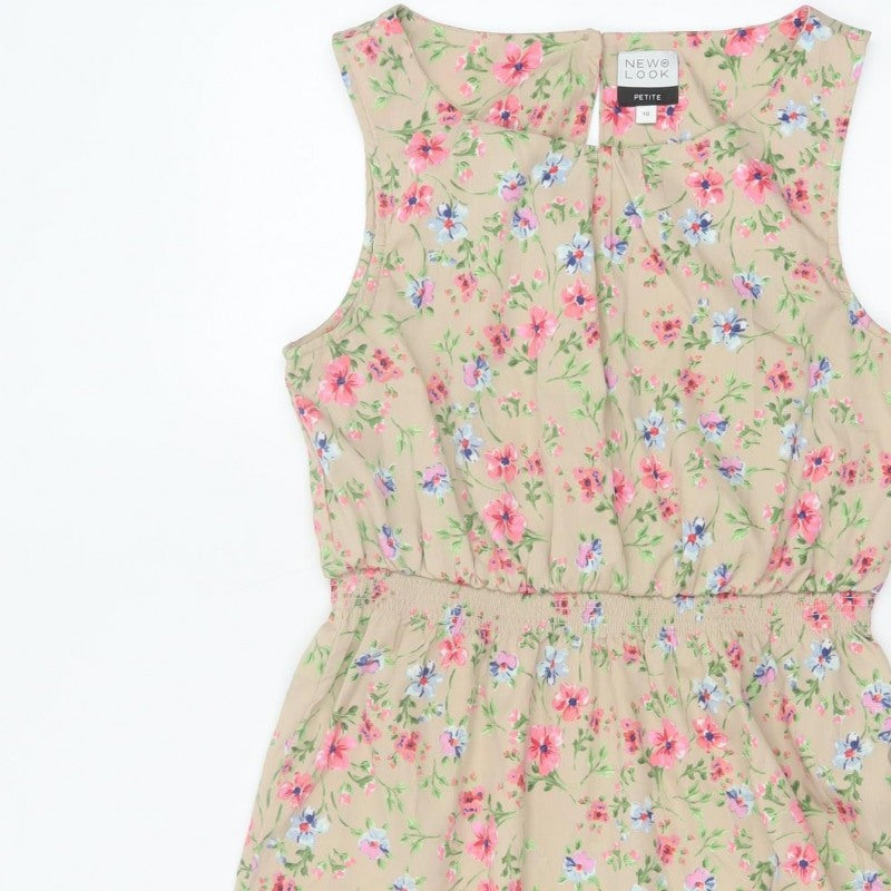 New Look Women’s Beige Floral Petite 10 Sleeveless A-Line Dress