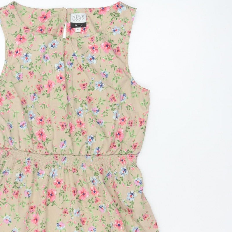 New Look Women’s Beige Floral Petite 10 Sleeveless A-Line Dress