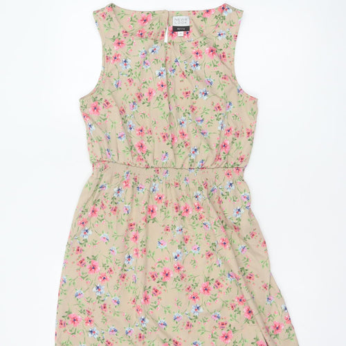 New Look Women’s Beige Floral Petite 10 Sleeveless A-Line Dress