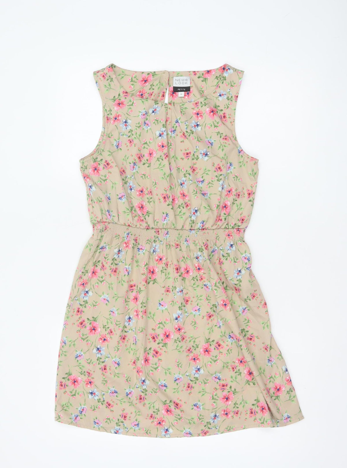 New Look Women’s Beige Floral Petite 10 Sleeveless A-Line Dress