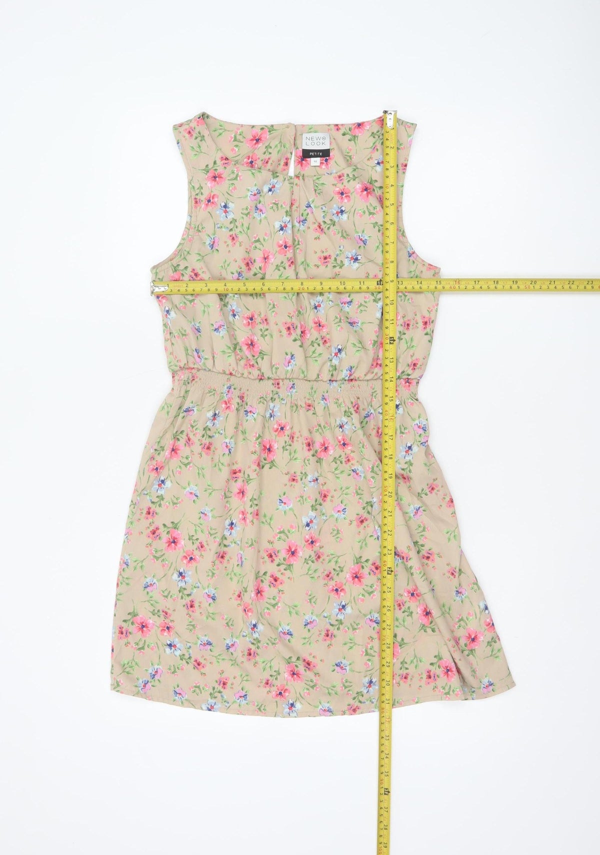 New Look Women’s Beige Floral Petite 10 Sleeveless A-Line Dress