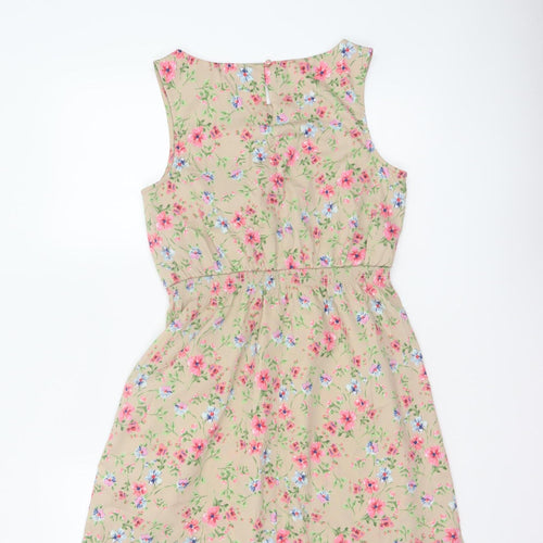 New Look Women’s Beige Floral Petite 10 Sleeveless A-Line Dress