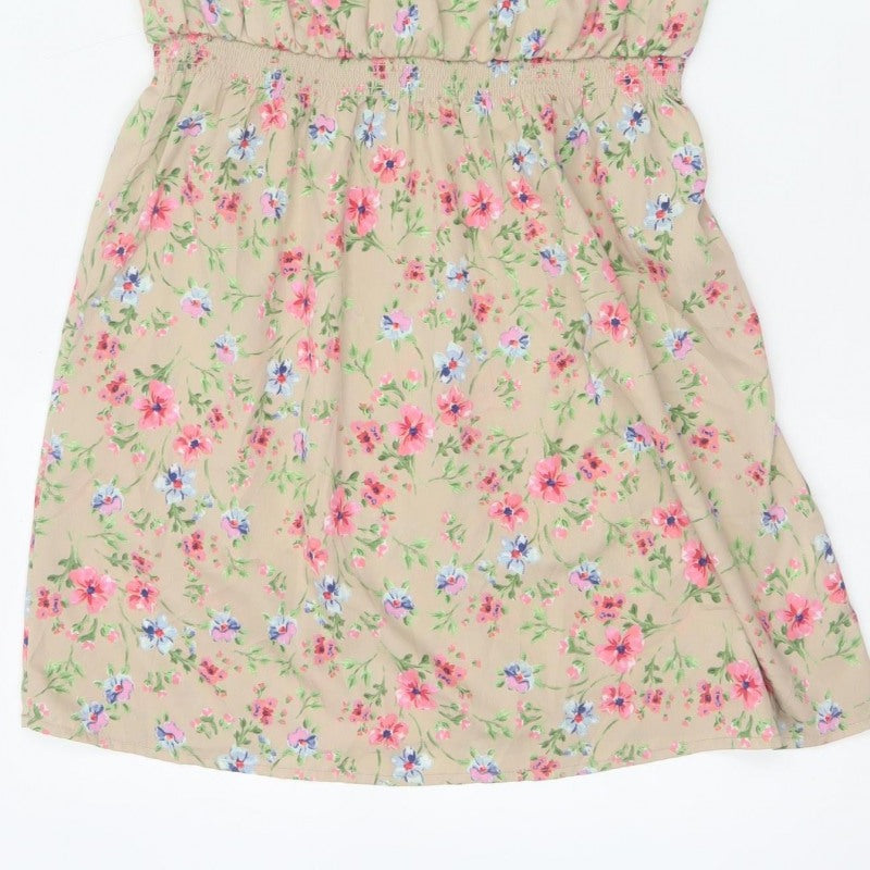 New Look Women’s Beige Floral Petite 10 Sleeveless A-Line Dress