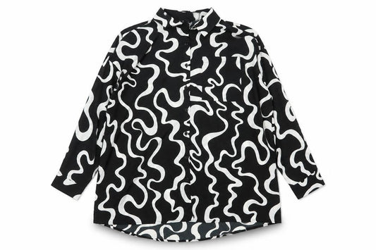 Yours Women Black White Geometric Button-Up Blouse UK 18 Long Sleeve