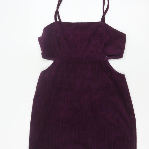 Denim & Co Women Purple UK 12 Bodycon Corduroy Cut Out Mini Dress