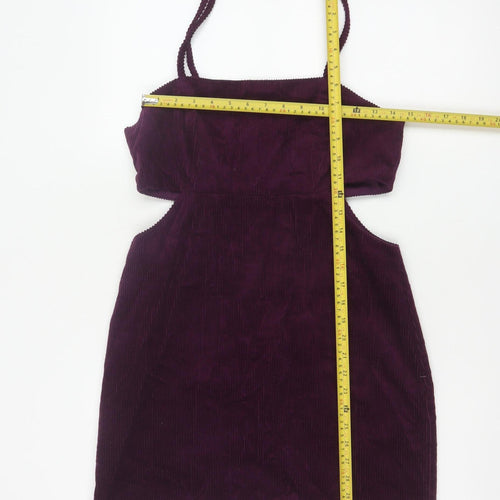 Denim & Co Women Purple UK 12 Bodycon Corduroy Cut Out Mini Dress