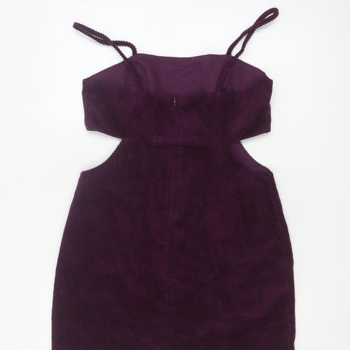 Denim & Co Women Purple UK 12 Bodycon Corduroy Cut Out Mini Dress