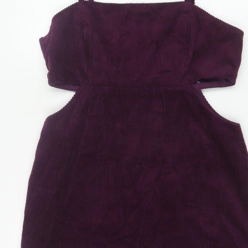 Denim & Co Women Purple UK 12 Bodycon Corduroy Cut Out Mini Dress