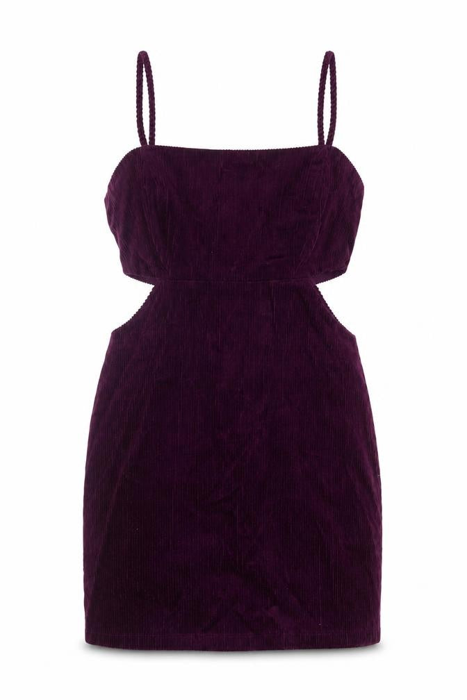 Denim & Co Women Purple UK 12 Bodycon Corduroy Cut Out Mini Dress