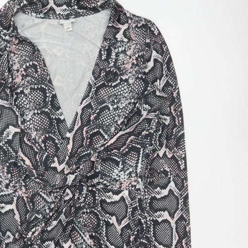 River Island Women Black Pink Animal Print Wrap Dress UK 8 Knee Length