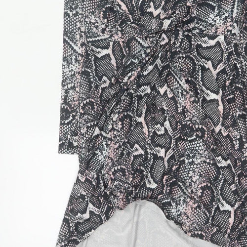 River Island Women Black Pink Animal Print Wrap Dress UK 8 Knee Length