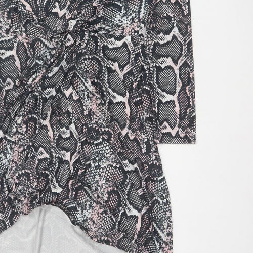 River Island Women Black Pink Animal Print Wrap Dress UK 8 Knee Length