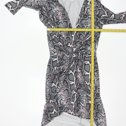 River Island Women Black Pink Animal Print Wrap Dress UK 8 Knee Length