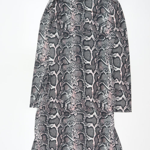 River Island Women Black Pink Animal Print Wrap Dress UK 8 Knee Length