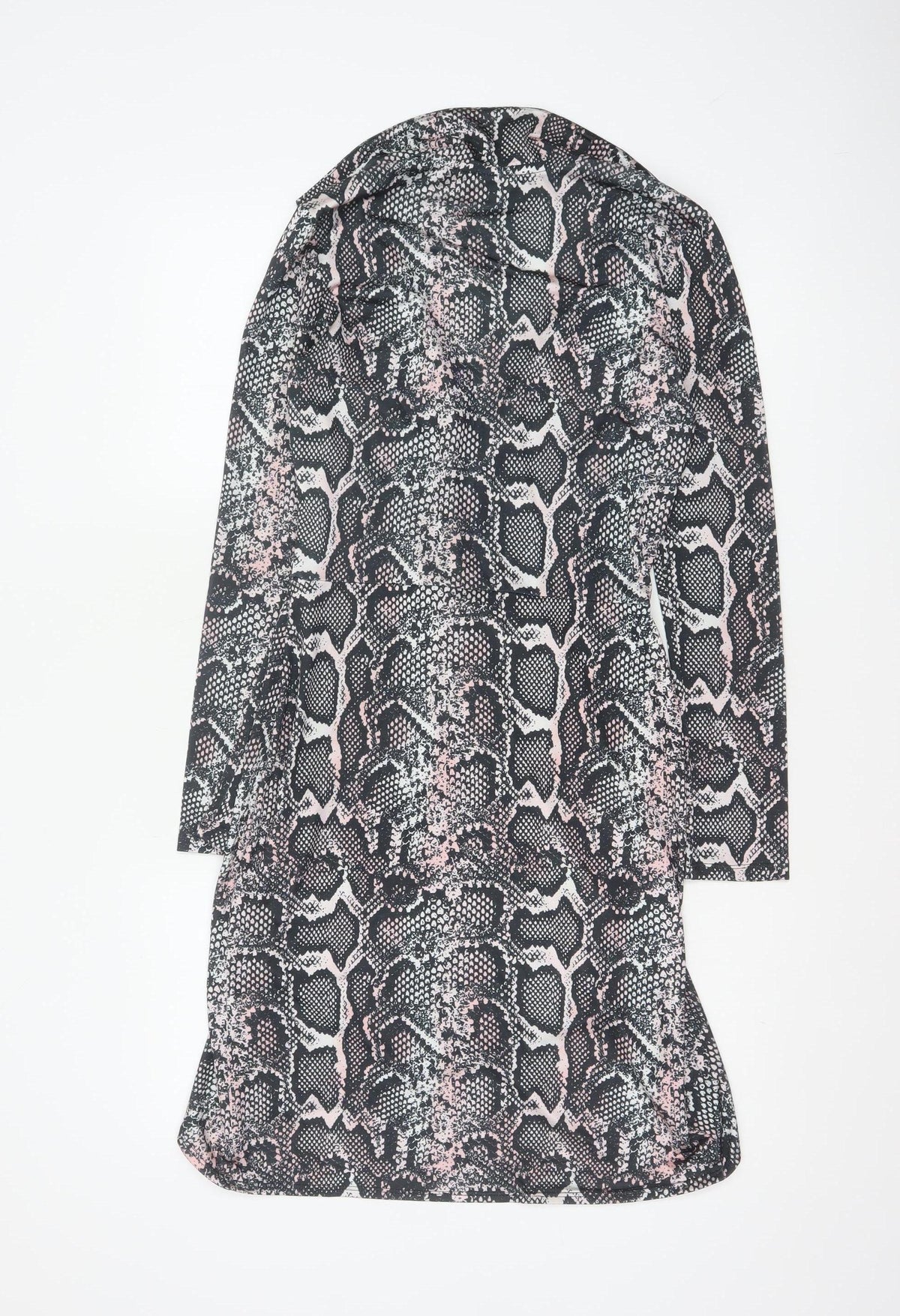 River Island Women Black Pink Animal Print Wrap Dress UK 8 Knee Length