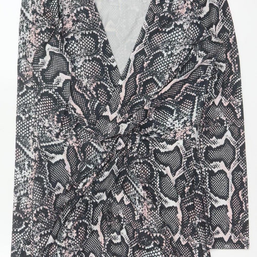 River Island Women Black Pink Animal Print Wrap Dress UK 8 Knee Length