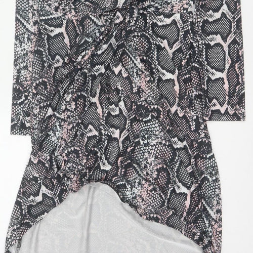 River Island Women Black Pink Animal Print Wrap Dress UK 8 Knee Length