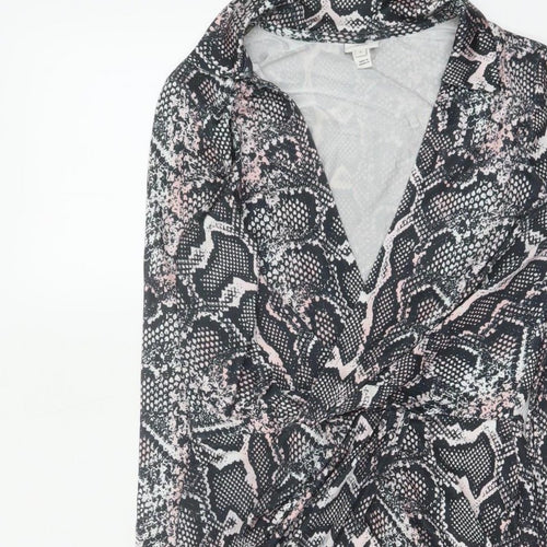 River Island Women Black Pink Animal Print Wrap Dress UK 8 Knee Length