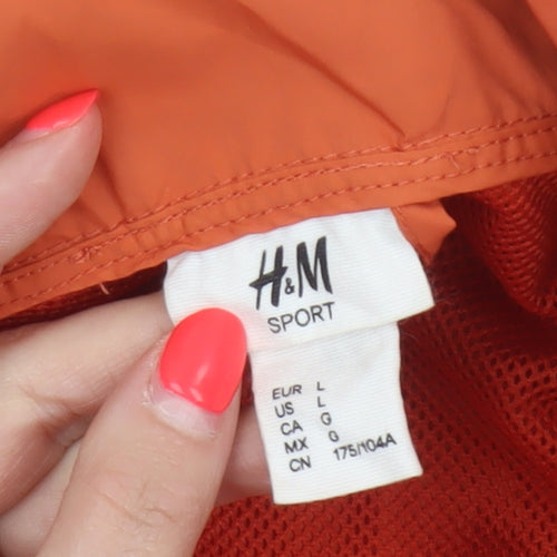 H&M Sport Womens Orange UK 16 Hooded Windbreaker Lightweight Jacket
