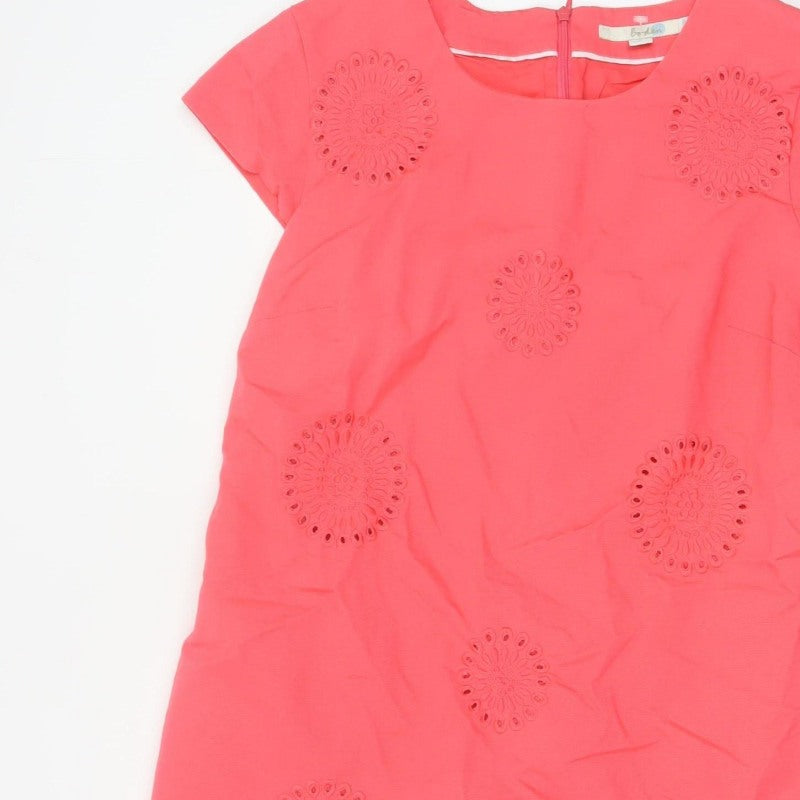 Boden Women Pink UK 14 Knee Length Sheath Dress Embroidered Cotton