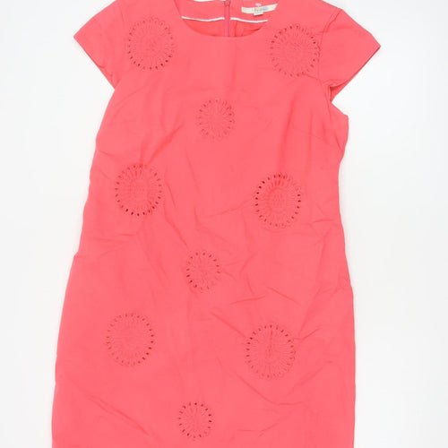 Boden Women Pink UK 14 Knee Length Sheath Dress Embroidered Cotton