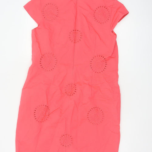 Boden Women Pink UK 14 Knee Length Sheath Dress Embroidered Cotton