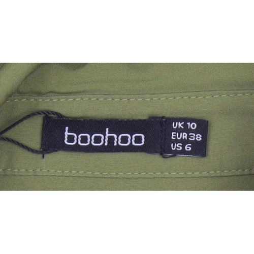 Boohoo Women Green UK 10 Shirt Dress Collared Belted Ruched Long Sleeve