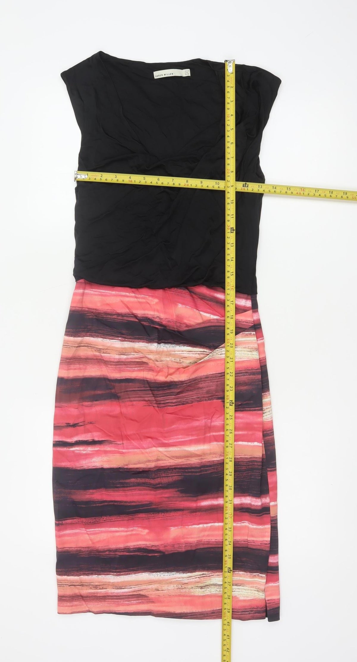 Karen Millen Women Black Pink UK 10 Midi Sheath Party Dress