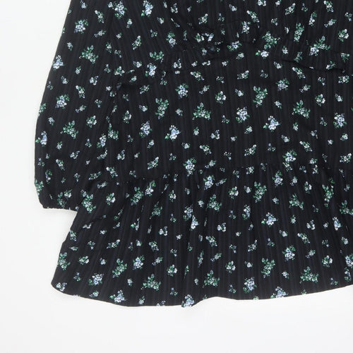 Marks & Spencer Women Black Floral UK 18 Fit & Flare V-Neck Dress