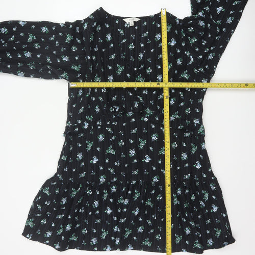 Marks & Spencer Women Black Floral UK 18 Fit & Flare V-Neck Dress