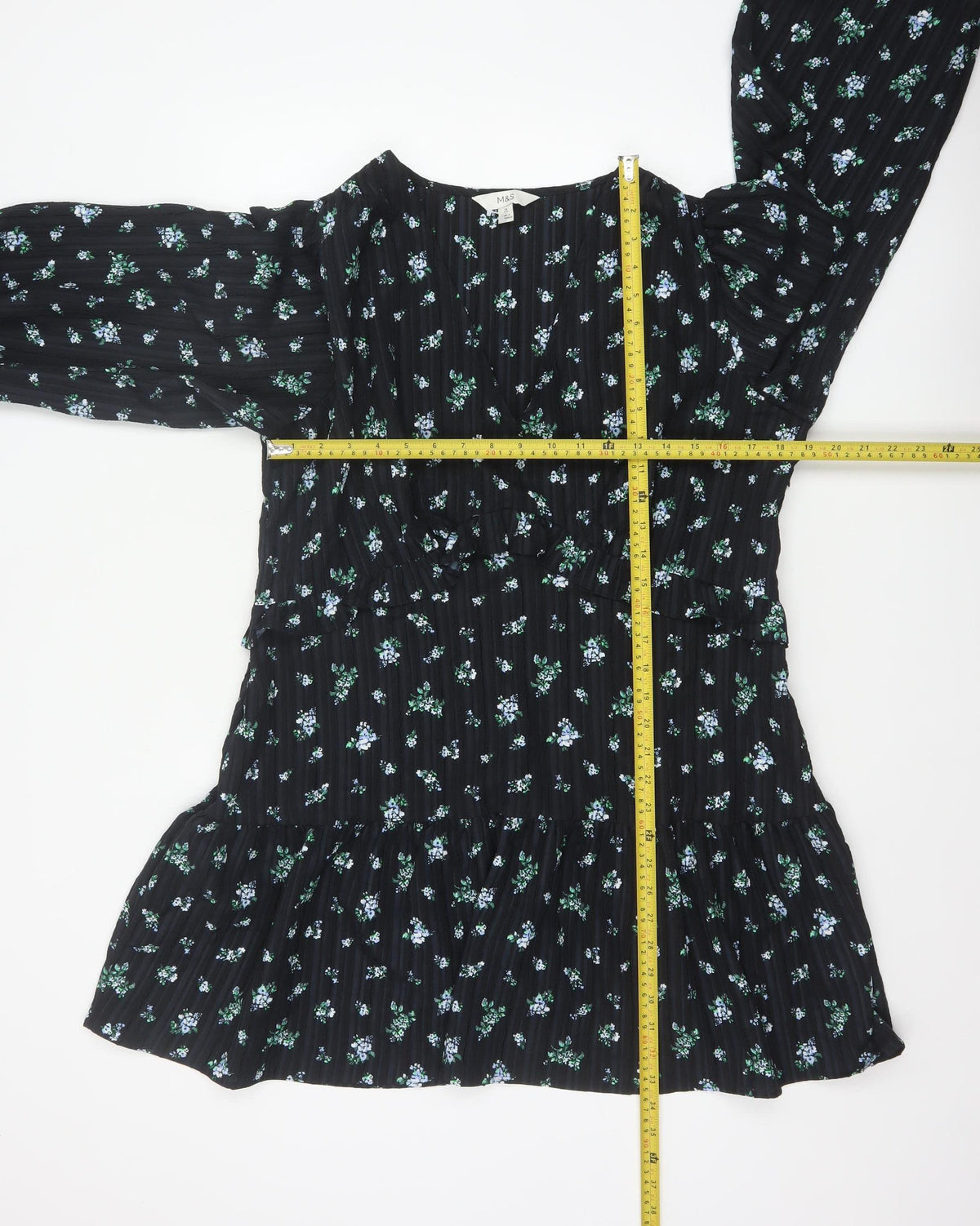 Marks & Spencer Women Black Floral UK 18 Fit & Flare V-Neck Dress