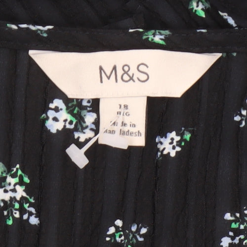 Marks & Spencer Women Black Floral UK 18 Fit & Flare V-Neck Dress